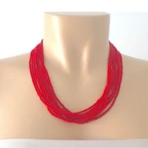 Red Multistrand Beaded Necklace with Clasp Closure | 18 inches